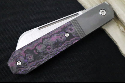 Jack Wolf Knives After Hours Jack Front Flipper - Fat Carbon Purple Haze Inlay / Bead Blasted Titanium Frame & Bolsters / CPM-S90V Steel