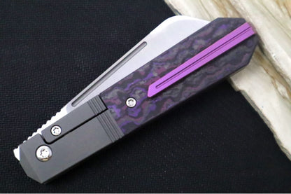 Jack Wolf Knives After Hours Jack Front Flipper - Fat Carbon Purple Haze Inlay / Bead Blasted Titanium Frame & Bolsters / CPM-S90V Steel