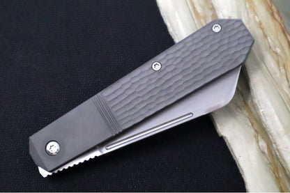 Jack Wolf Knives After Hours Jack Front Flipper - Jigged Titanium Handle / Bead Blasted Titanium Frame & Bolsters / CPM-S90V Steel