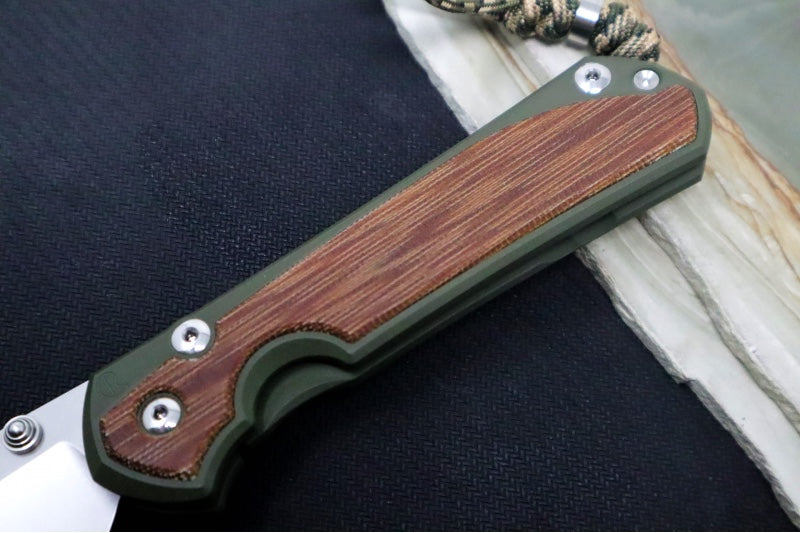 Chris Reeve Knives Large Sebenza 31 NWK Exclusive - Drop Point Blade / CPM-Magnacut Steel / OD Green Cerakote Handle with Natural Micarta / Camo Lanyard L31-1709