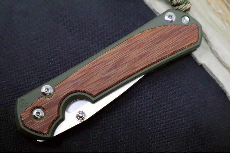 Chris Reeve Knives Large Sebenza 31 NWK Exclusive - Drop Point Blade / CPM-Magnacut Steel / OD Green Cerakote Handle with Natural Micarta / Camo Lanyard L31-1709