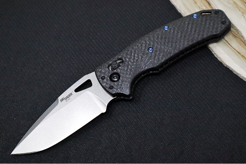 Hogue Knives SIG K320 Collector Series Folder - Black Carbon Fiber Handle / Tumbled Finished Drop Point Blade 36391-LIM