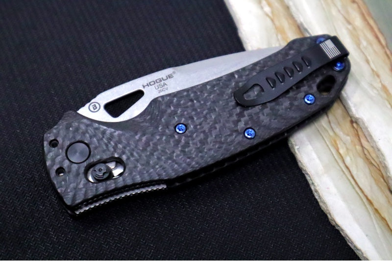 Hogue Knives SIG K320 Collector Series Folder - Black Carbon Fiber Handle / Tumbled Finished Drop Point Blade 36391-LIM