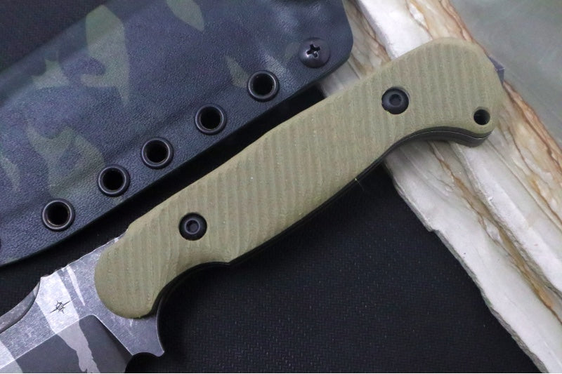 Toor Knives Valor Tropic Thunder - Tiger Stripe Black Oxide Finished Blade / CPM-3V Steel / OD Green G-10 Handle / Kydex Sheath 850049642248