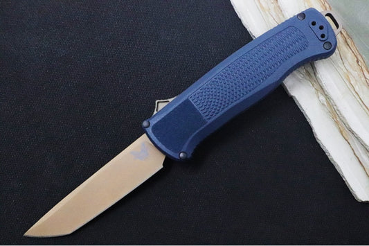 Benchmade 5370FE-01 Shootout OTF - Flat Earth Coated Blade / Tanto Style / Crater Blue CF-Elite Handle