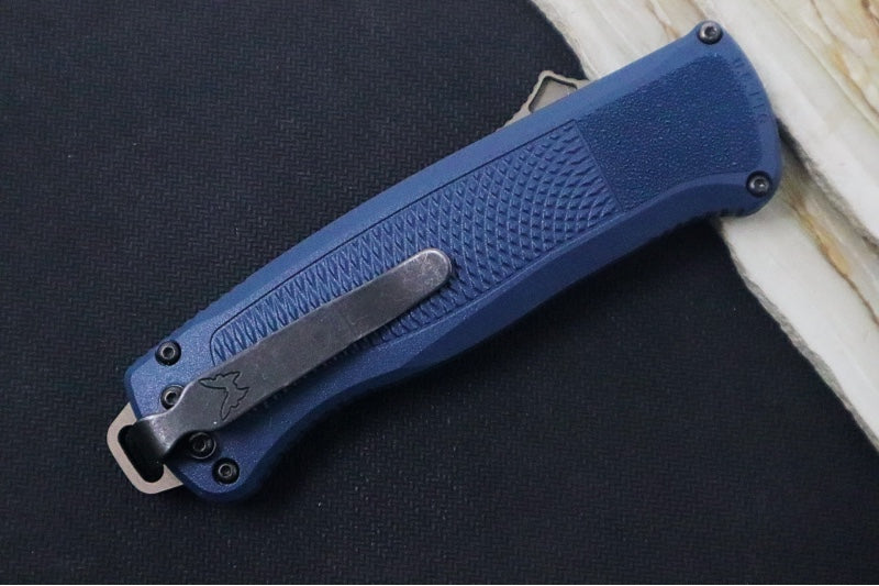 Benchmade 5370FE-01 Shootout OTF - Flat Earth Coated Blade / Tanto Style / Crater Blue CF-Elite Handle