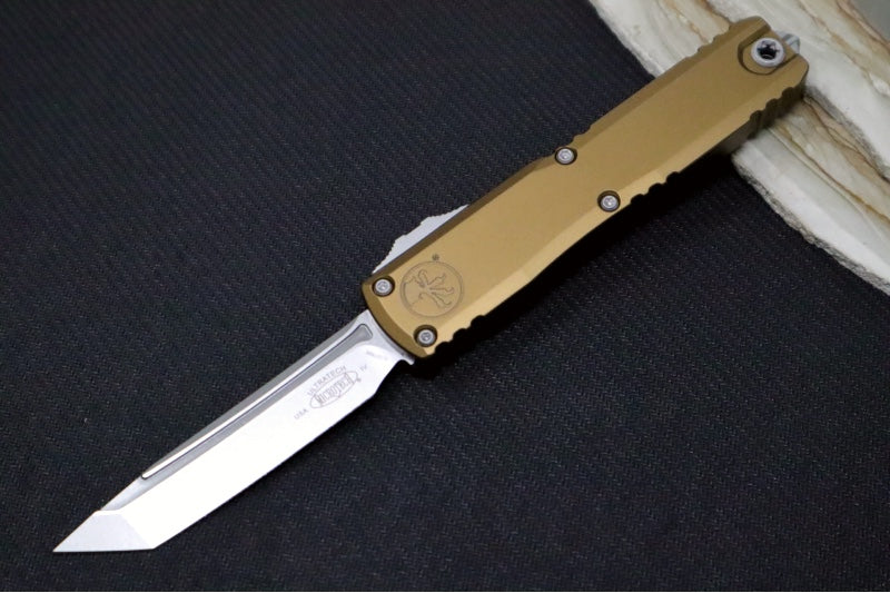 Microtech Ultratech Gen IV OTF - Stonewash Finish / Tanto Blade / Tan Anodized Aluminum Handle 11234-10TA
