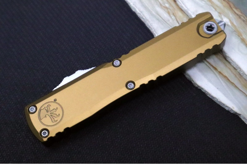 Microtech Ultratech Gen IV OTF - Stonewash Finish / Tanto Blade / Tan Anodized Aluminum Handle 11234-10TA - Northwest Knives