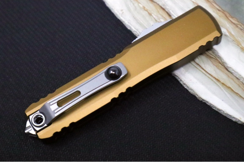Microtech Ultratech Gen IV OTF - Stonewash Finish / Tanto Blade / Tan Anodized Aluminum Handle 11234-10TA - Northwest Knives
