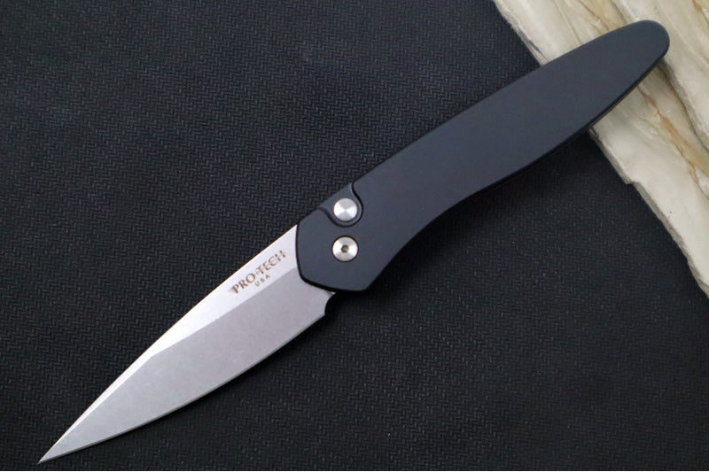 Pro Tech Newport Auto - Black Handle - S35VN Stonewash Blade