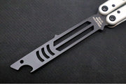 Squid Industries Mako V4.5 Balisong Trainer - Silver Anodized Aluminum Handle / DLC "Inked" Finished Stainless Steel Blade / Phosphorus Bronze Washers - Northwest Knives