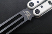 Squid Industries Mako V4.5 Balisong Trainer - Silver Anodized Aluminum Handle / DLC "Inked" Finished Stainless Steel Blade / Phosphorus Bronze Washers - Northwest Knives