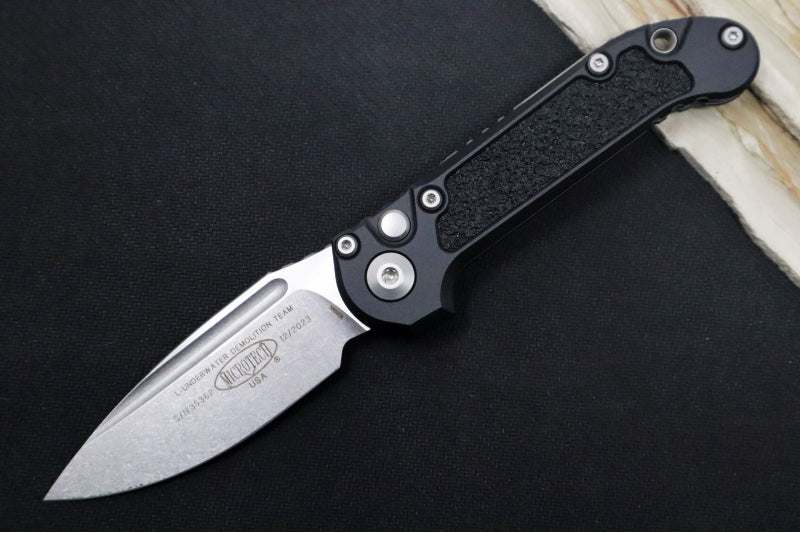 Microtech L.U.D.T Gen III - Stonewash Finish / Drop Point Blade / Black Aluminum Handle - 1135-10