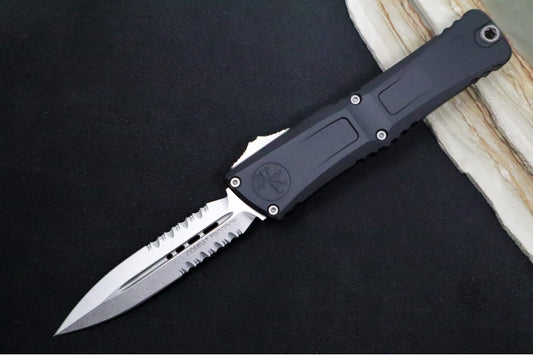 Microtech Combat Troodon OTF Gen III - Stonewash Finish / Dagger Blade with Partial Serrate / Black Handle - 1142-11