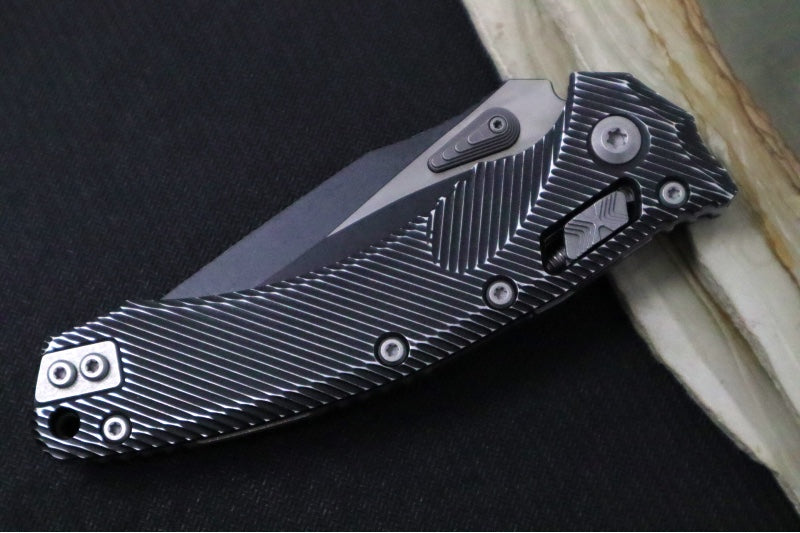 Microtech Amphibian Folder RAM-Lok - Drop Point / Distressed Fluted Black Aluminum Handle 137RL-1FLDBK
