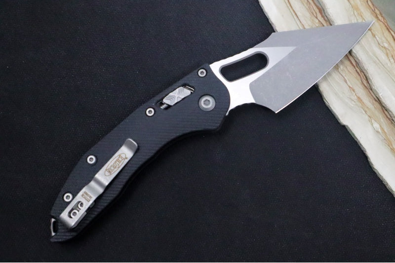 Microtech Stitch RAM-Lock Manual - Wharncliffe Blade / Apocalyptic Finish / Black Fluted G-10 Handle 169RL-10APFLGTBK - Northwest Knives