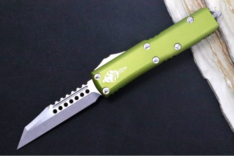 Microtech UTX-85 OTF Signature Series - Warhound Blade / Stonewash Finish / OD Green Body - 719W-10ODS