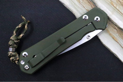 Chris Reeve Knives Large Sebenza 31 NWK Exclusive - Fully Polished Drop Point Blade / CPM-Magnacut Steel / OD Green Cerakote Handle / Camo Lanyard L31-1699-Polished