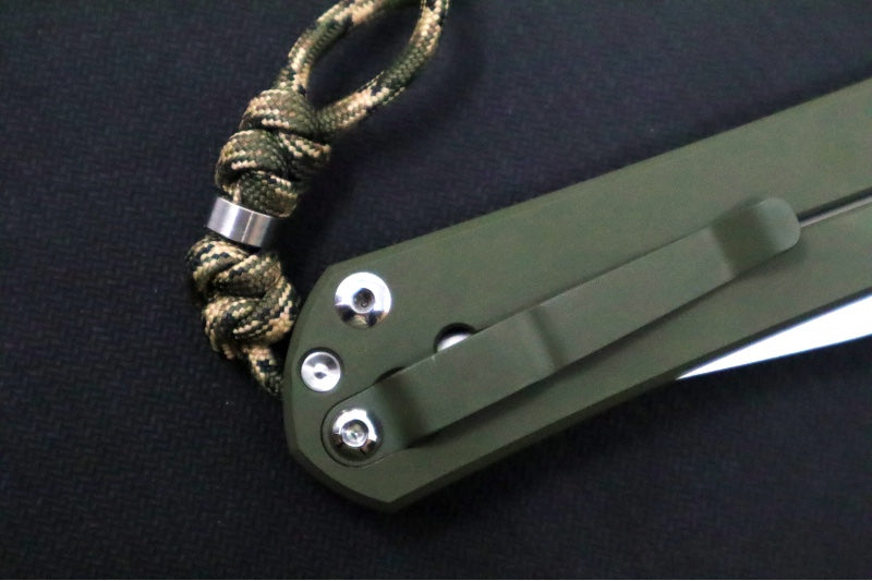 Chris Reeve Knives Large Sebenza 31 NWK Exclusive - Fully Polished Drop Point Blade / CPM-Magnacut Steel / OD Green Cerakote Handle / Camo Lanyard L31-1699-Polished