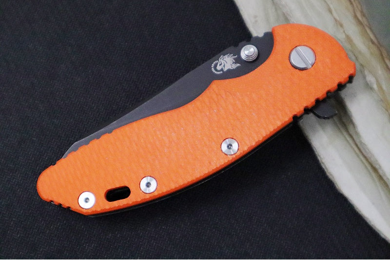 Rick Hinderer Knives XM-18 - Tri Way Pivot- 3.5" Sheepsfoot Blade / Battle Black Finish / Orange G-10 Handle / Battle Black Finished Frame / CPM-S45VN Steel