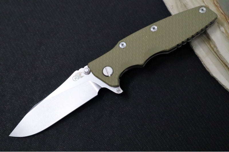 Rick Hinderer Knives Eklipse 3.5" - Hollow Ground Slicer Blade / CPM-S45VN Steel / OD Green G-10 & Titanium Handle ZC00062597