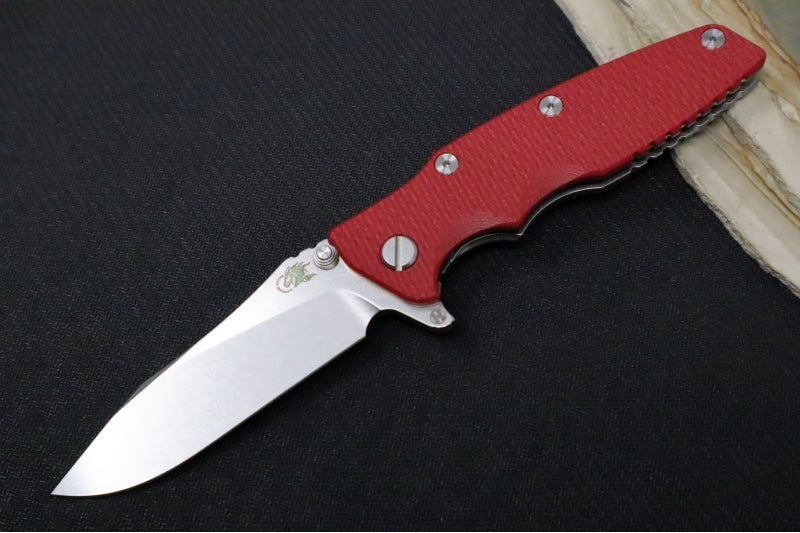 Rick Hinderer Knives Eklipse 3.5" - Hollow Ground Slicer Blade / CPM-S45VN Steel / Red G-10 & Titanium Handle ZC00062598