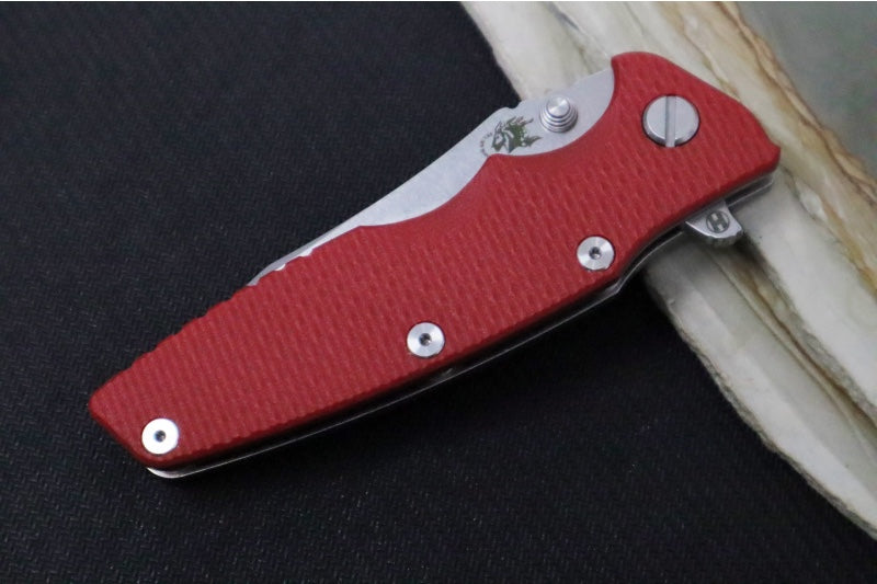 Rick Hinderer Knives Eklipse 3.5" - Hollow Ground Slicer Blade / CPM-S45VN Steel / Red G-10 & Titanium Handle ZC00062598