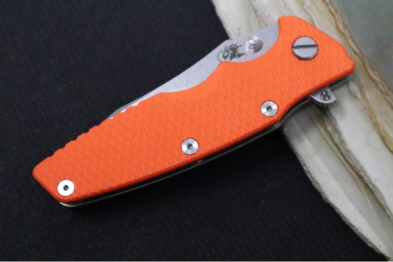 Rick Hinderer Knives Eklipse 3.5" - Hollow Ground Slicer Blade / CPM-S45VN Steel / Orange G-10 & Titanium Handle ZC00062599