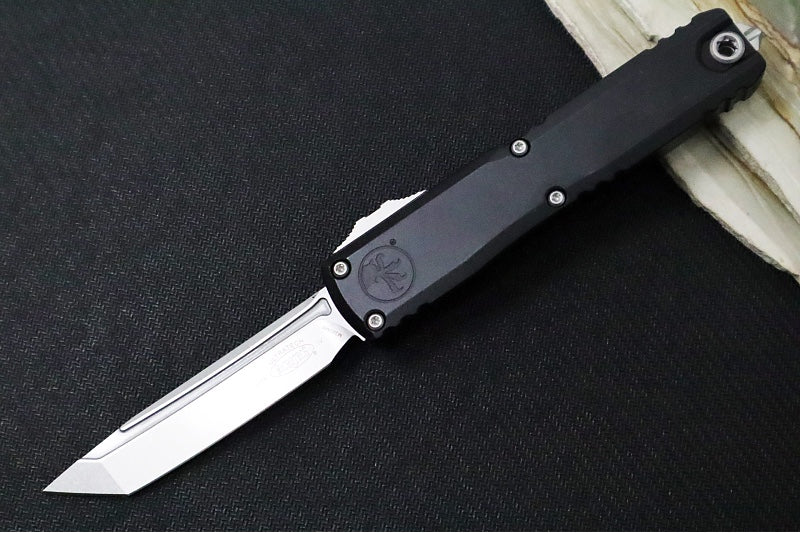 Microtech Ultratech Gen IV OTF - Stonewashed Finish / Tanto Blade / Black Anodized Aluminum Handle 11234-10