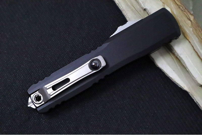 Microtech Ultratech Gen IV OTF - Stonewashed Finish / Tanto Blade / Black Anodized Aluminum Handle 11234-10