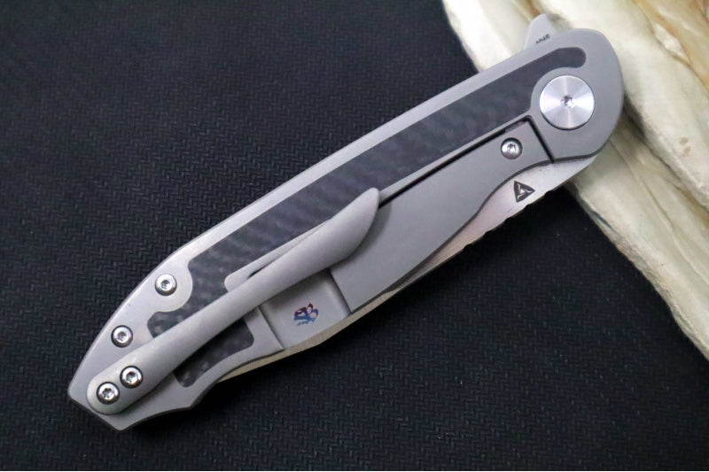 Jim Skelton Knives Scaphoid - Carbon Fiber & Titanium Handle / Satin Flats / Tanto Blade / CPM-S90V Steel