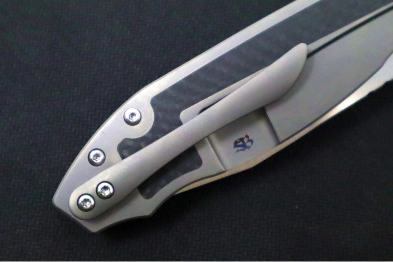 Jim Skelton Knives Scaphoid - Carbon Fiber & Titanium Handle / Satin Flats / Tanto Blade / CPM-S90V Steel