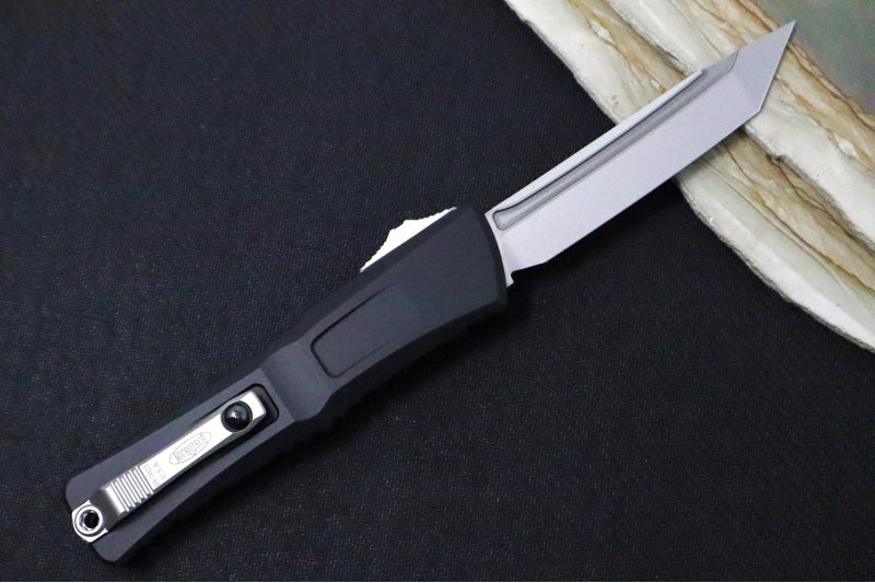 Microtech Combat Troodon OTF Gen III - Stonewashed Finish / Tanto Blade / Black Anodized Aluminum Handle - 1144-10