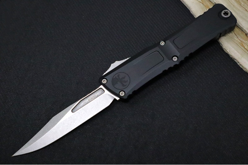 Microtech Combat Troodon OTF Gen III - Stonewashed Finish / Bowie Blade / Black Anodized Aluminum Handle - 1146-10