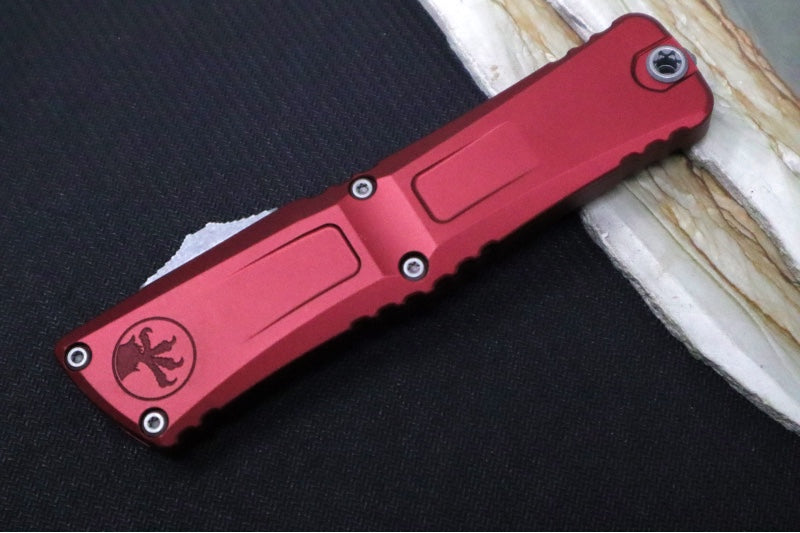 Microtech Combat Troodon OTF Gen III - Apocalyptic Finish / Drop Point Blade / Merlot Anodized Aluminum Handle - 1143-10APMR - Northwest Knives