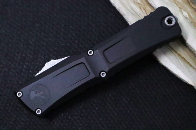 Microtech Combat Troodon OTF Gen III - Apocalyptic Finish / Partial Serrated Drop Point Blade / Black Anodized Aluminum Handle - 1143-11AP