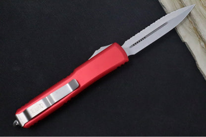 Microtech Ultratech OTF - Dagger Blade with Full Serrate / Stonewash Finish / Red Aluminum Handle 122-12RD