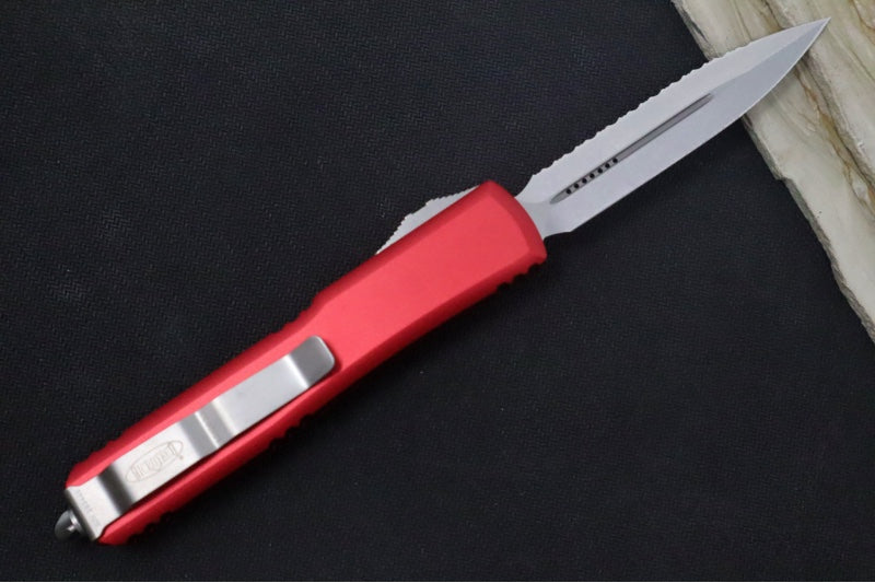Microtech Ultratech OTF - Dagger Blade with Full Serrate / Stonewash Finish / Red Aluminum Handle 122-12RD - Northwest Knives