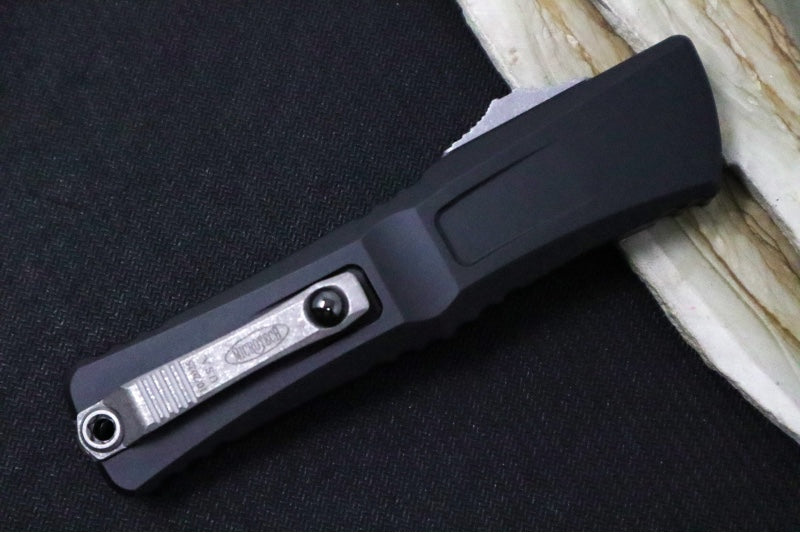 Microtech Combat Troodon OTF Gen III - Apocalyptic Finish / Partial Serrated Drop Point Blade / Black Anodized Aluminum Handle - 1143-11AP - Northwest Knives