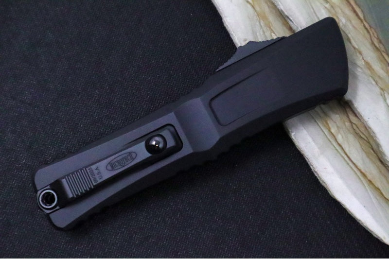 Microtech Combat Troodon OTF Gen III Tactical - Black Finish / Fully Serrated Dagger Blade / Black Anodized Aluminum Handle - 1142-3T