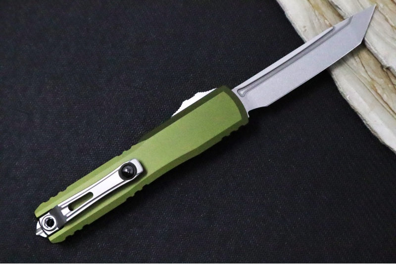 Microtech Ultratech Gen IV OTF - Stonewash Finish / Tanto Blade / OD Green Anodized Aluminum Handle 11234-10OD