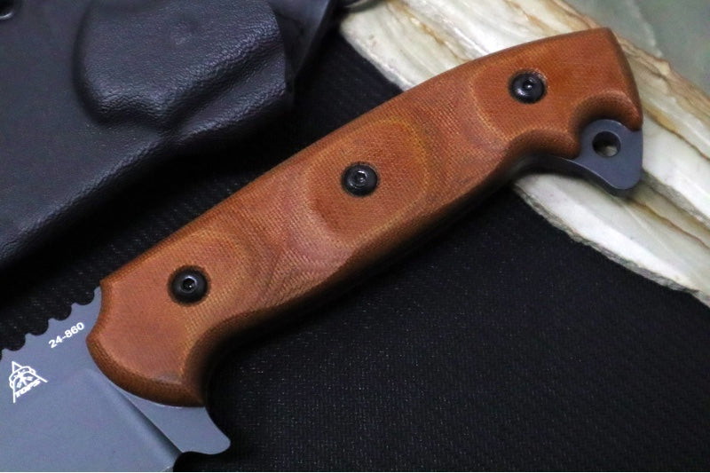 Tops Armado 6.5 - 1095 Steel / Sniper Grey Finish / Tan Canvas Micarta Handle / Black Kydex Sheath ARM-01