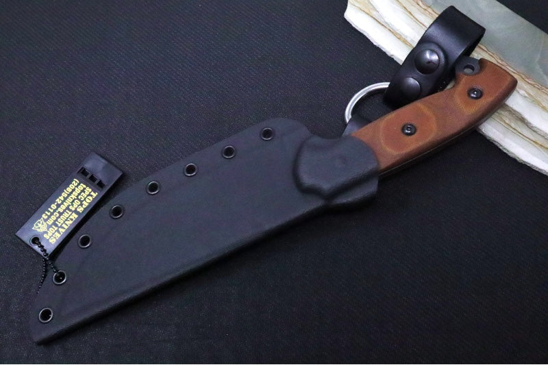Tops Armado 6.5 - 1095 Steel / Sniper Grey Finish / Tan Canvas Micarta Handle / Black Kydex Sheath ARM-01