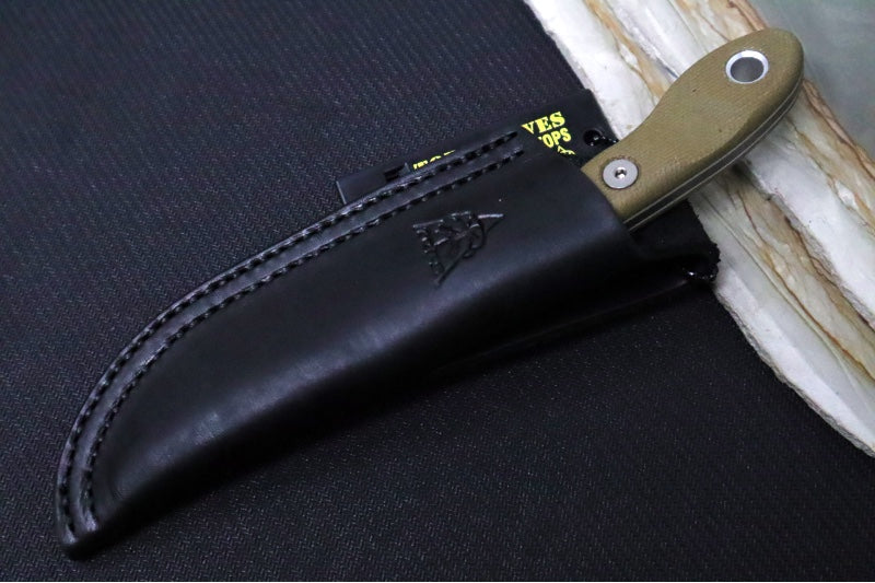 Tops Scandi Trekker - 1095 Steel / Green Canvas Micarta Handle / Black Leather Sheath STREK-3.5