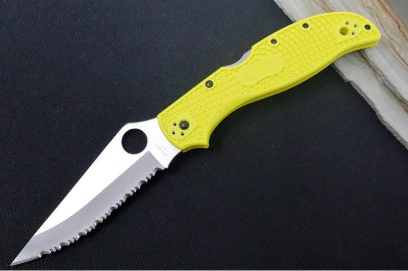 Spyderco Stretch 2 XL Lightweight Salt - Yellow FRN Handle / Satin Blade with Full Serrates / H-2 Steel - C258SYL