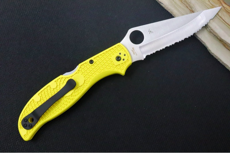 Spyderco Stretch 2 XL Lightweight Salt - Yellow FRN Handle / Satin Blade with Full Serrates / H-2 Steel - C258SYL