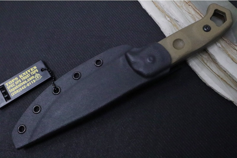 Tops Brakimo Fixed Blade - 1095 Steel / Green Canvas Micarta Handle / Black Kydex Sheath BRAK-02 - Northwest Knives