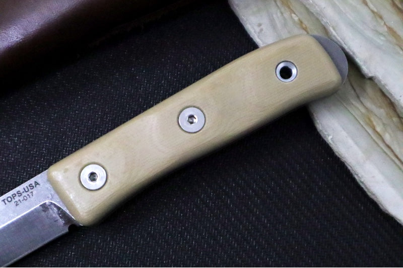 Tops Sonoran Fixed Blade - 1095 Steel / Tan G-10 Handle / Brown Leather Sheath TSNRN-01