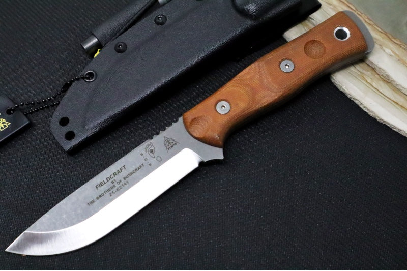 Tops BOB Fieldcraft Tumbled - 1095 Steel / Tan Micarta Handle / Kydex Sheath BROS-TBF