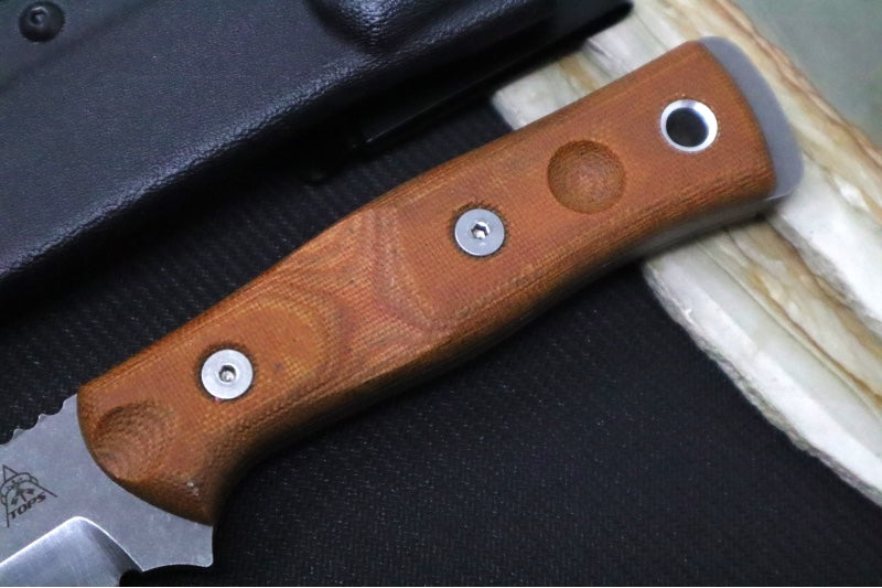 Tops BOB Fieldcraft Tumbled - 1095 Steel / Tan Micarta Handle / Kydex Sheath BROS-TBF